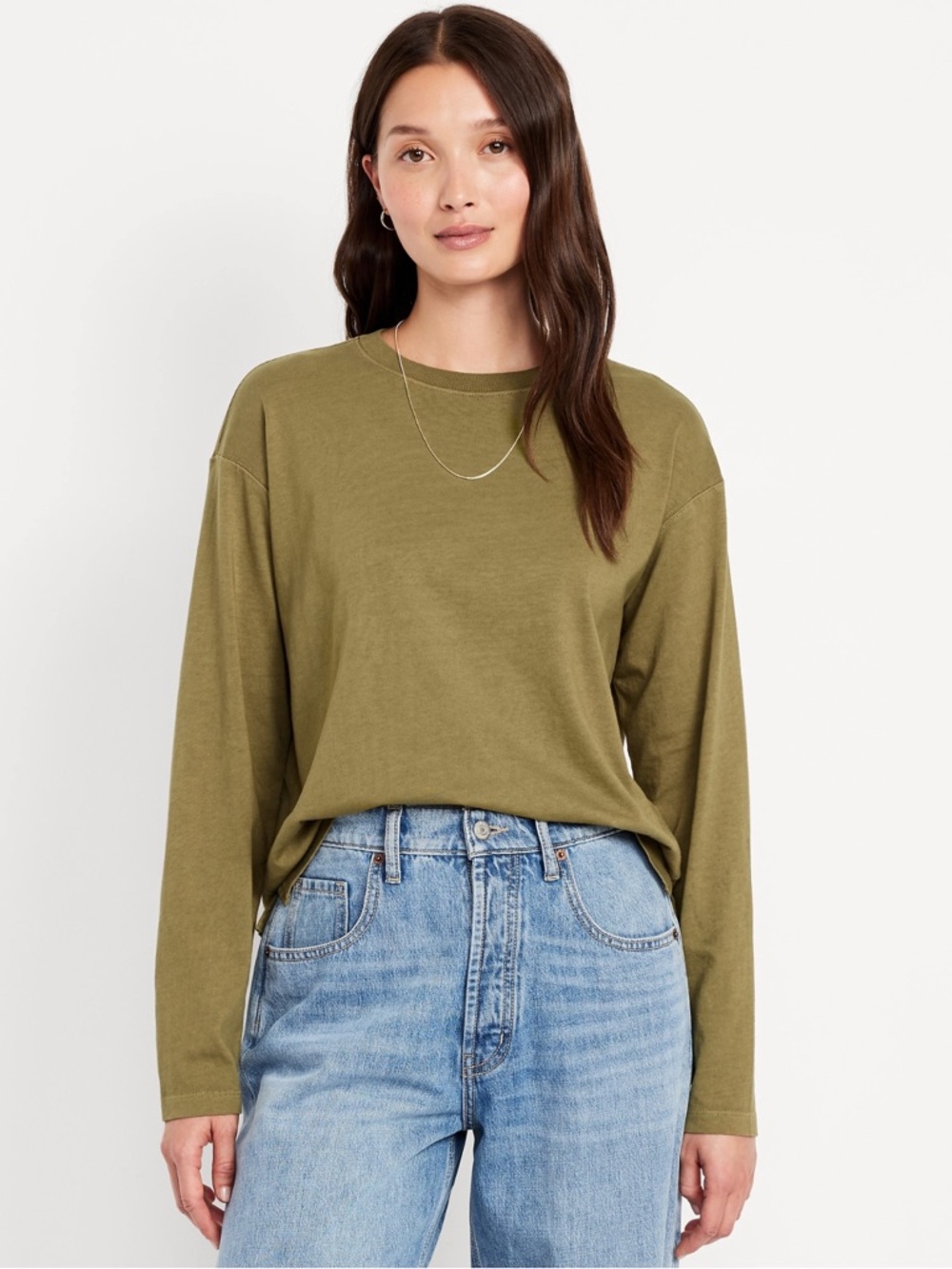 Old Navy Olive Green Long-Sleeve Crewneck Tee